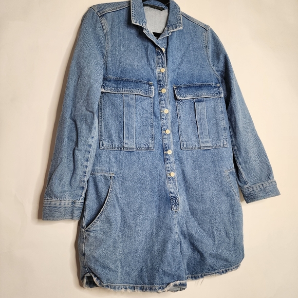 ZARA Denim Button-Up Long Sleeve Romper - Picture 6 of 8